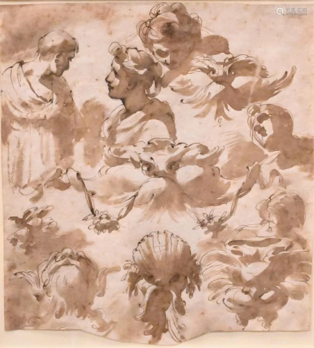 Ubaldo Gandolfi (1728 - 1781), Studies of Heads and Grotesqu...