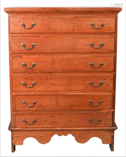 Queen Anne Cherry Tall Chest, having cornice molding over si...