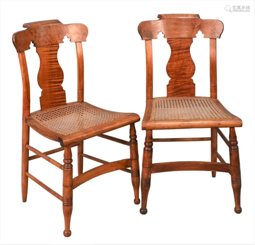 Assembled Set of Eight Maple Chairs, having caned seats, fou...