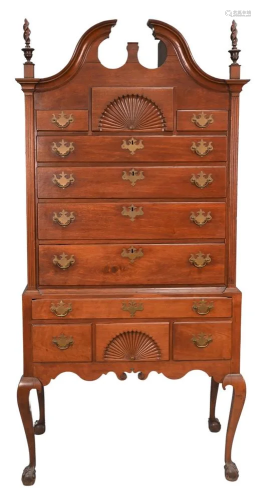 Chippendale Mahogany Highboy, in two parts, upper section wi...