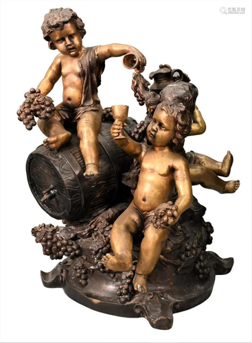 Auguste Moreau Bronze Fountain, having three puttis sitting ...