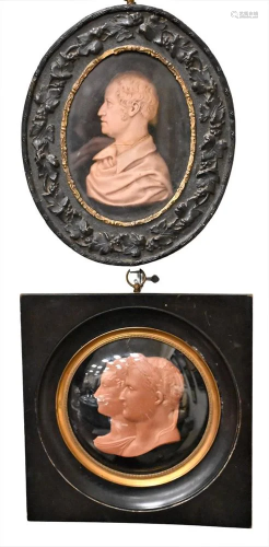 Three Wax Relief Portrait Plaques, to include a double portr...