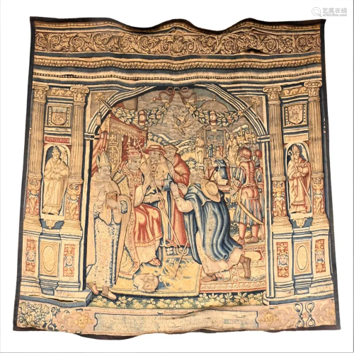 19th Century Continental Textile, depicting religious figure...