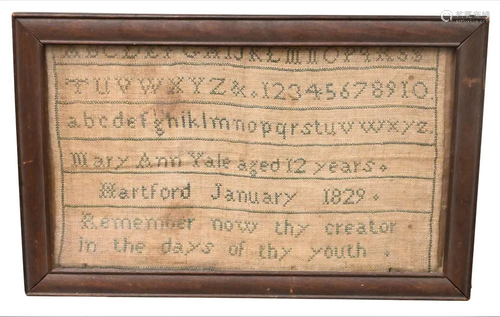 Sampler, Hartford, Connecticut, by Mary Ann Yaleaged, 12 Jan...