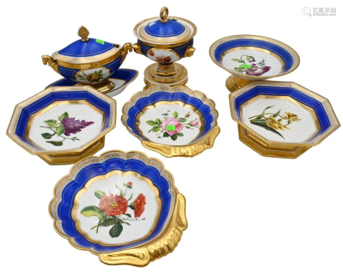 Seven Piece French Porcelain Lot, having heavy gold trim, to...