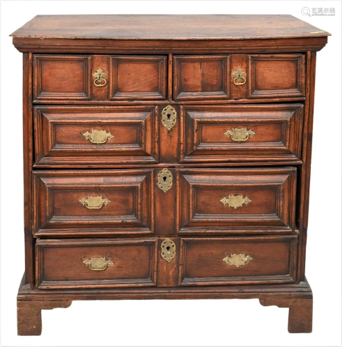 Jacobean Oak Chest, two over three drawer, 17th - 18th centu...