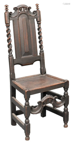Oak Jacobean Side Chair, having paneled back and wood seat, ...