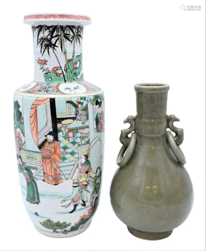 Two Chinese Vases, to include a Longquan celadon vase, 19th ...