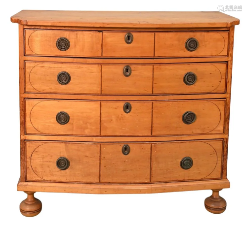 Cherry Chest of Four Drawers, having shaped top and shaped f...