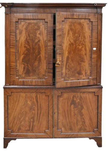 George III Mahogany Linen Press, in two parts, upper section...