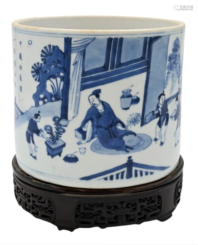 Large Blue and White Chinese Brush Pot
