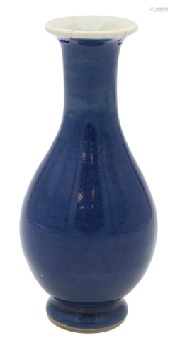 Small Chinese Porcelain Blue Glazed Vase, pear shape with fl...