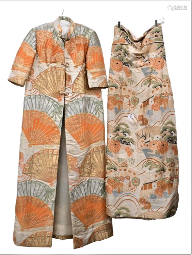 Japanese Silk Embroidered Robe, along with matching skirt, r...