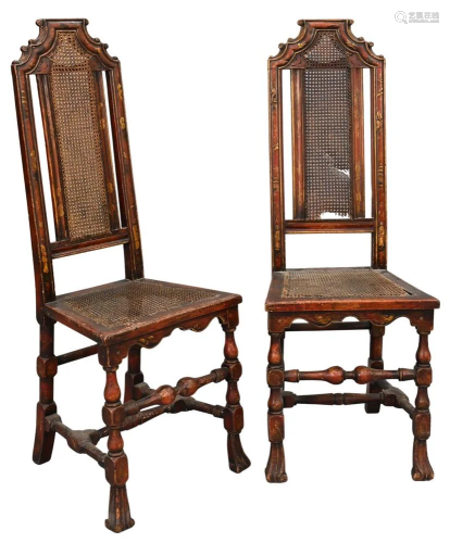 Pair of William & Mary Style Side Chairs, having cane se...