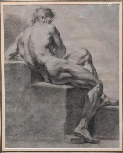 Artist Unknown, French School, 19th century, seated male nud...