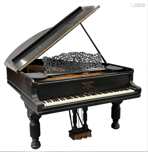 Steinway & Cons Ebonized Grand Piano, on fluted and turn...