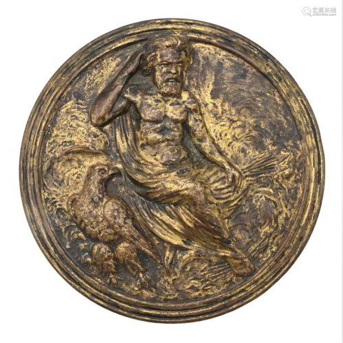 Bronze of Zeus Seated in Clouds, diameter 3 inches. Provenan...