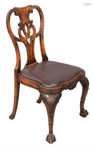 Walnut and Burl Walnut Chippendale Side Chair, having shaped...