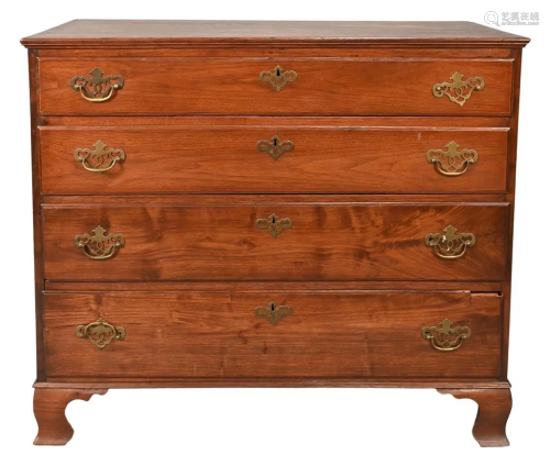 Chippendale Walnut Chest of Four Drawers, on ogee feet, heig...