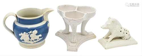 Three Piece Creamware Lot, having boar, three section compot...