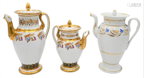 Three French Porcelain Pots, to include two having gilt deco...