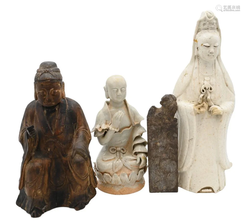 Four Piece Lot of Asian Figural Pieces, to include blanc de ...