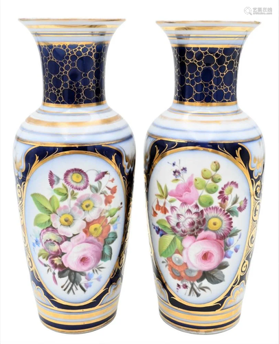 Pair of Bayeux Porcelain Floral Vases, baluster form with bl...