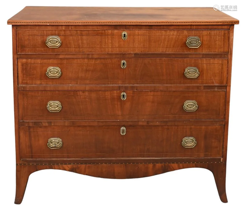 Federal Cherry and Mahogany Four Drawer Chest, on french fee...