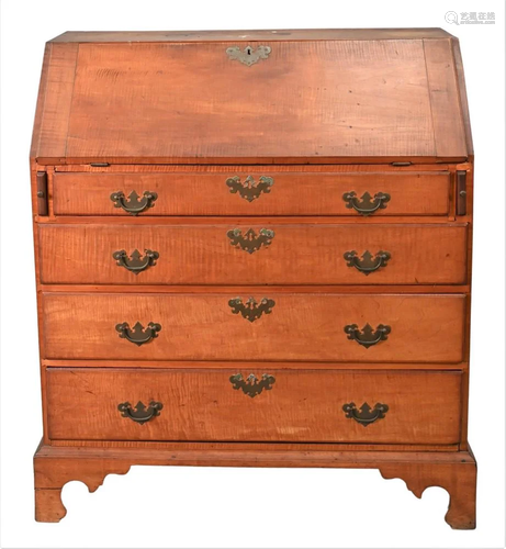 Chippendale Tiger Maple Desk, having slant lid over four dra...