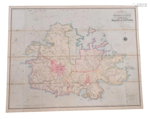 Map of Antigua, 1852, Wm. Musgrave with color highlights, fo...