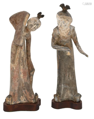 Pair of Clay Tomb Figures of Female Dancers, Tang Dynasty (6...