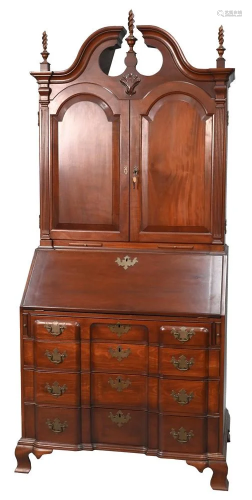 Chippendale Style Mahogany Block Front Secretary Desk, in tw...