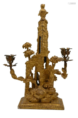 Carved and Gesso GIlt Decorated Candelabra, having mirror wi...