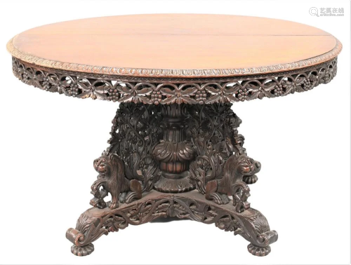Anglo Indian Tip Table, having carved skirt and base carved ...