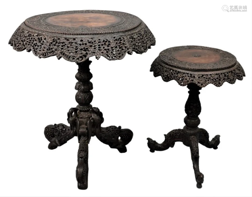 Two Anglo Indian Carved Stands, having bird carved legs, hei...