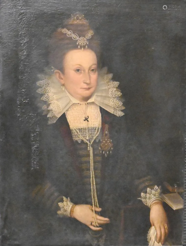 Old Masters Portrait of a Lady, in rich dress with white lac...