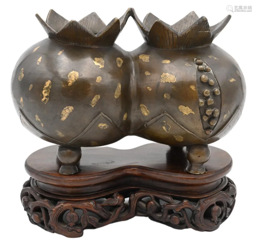 Chinese Bronze Double Pomegranate Vase, 19th/20th century, f...
