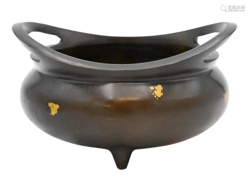 Chinese Bronze Censer Bowl, sitting on three feet with loop ...