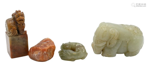 Four Piece Group, to include two carved jade figures, elepha...