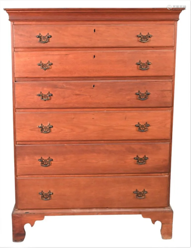 Chippendale Cherry Six Drawer Tall Chest, set on bracket bas...