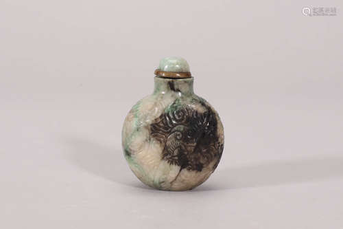 Carved Jadeite Cloud and Bat Snuff Bottle