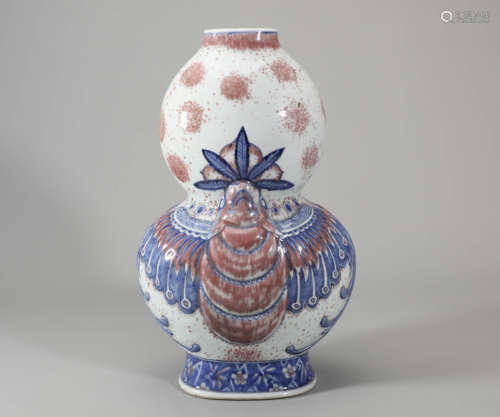 Underglazed-Blue and Copper-Red Glaze Fortune&Longevity Doub...