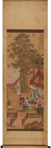 Chinese Figure Painting Scroll, Tang Yin Mark