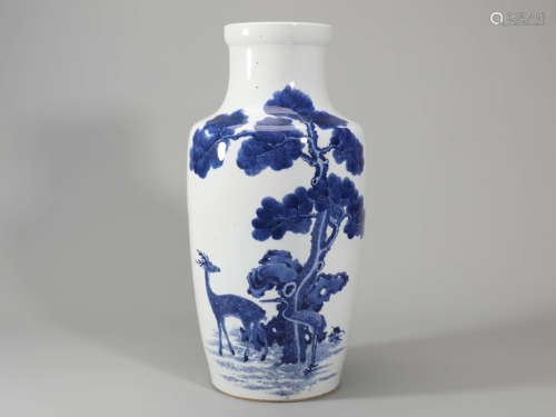 Blue and White Crane and Stag Vase