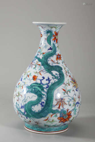 Doucai Glaze Dragon and Phoenix Pear-Shape Vase