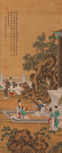 Chinese Lady Painting Painting Scroll, Qiu Ying Mark