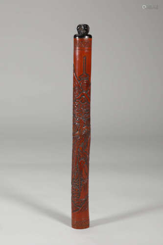 Carved Bamboo Scholar and Pine Incense Tube