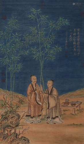 Chinese Figure Painting Scroll, Lang Shining Mark