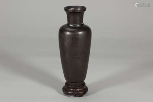 Silver-Inlaid Bronze Flower Vase