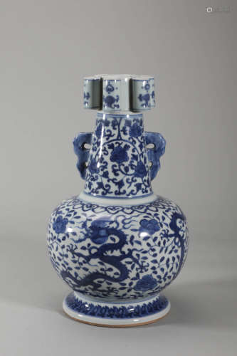 Blue and White Flower&Dragon Vase